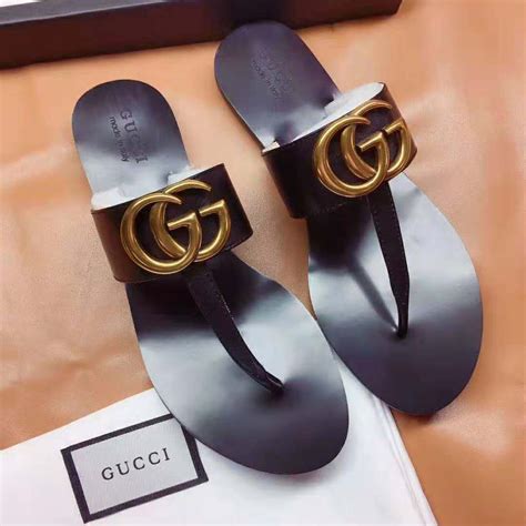 thong gucci sandals|Black Leather Thong Sandal With Double G.